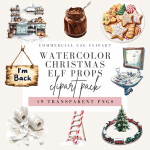 Aquarelle, Clipart d'accessoires de lutin de Noël, Fond transparent, PNG à usage commercial, clipart, décoration de Noël, image de lutins rouges