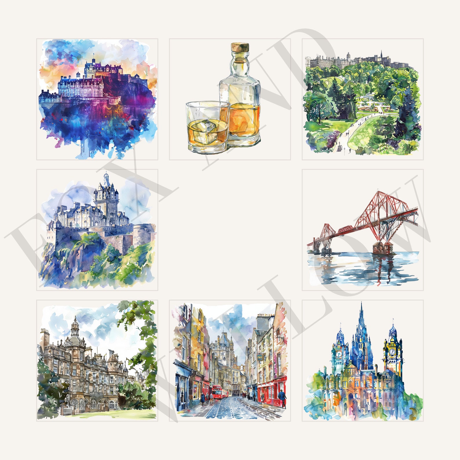 Edinburgh Clipart, Watercolor Transparent Commercial Use PNG, Bonnie ...