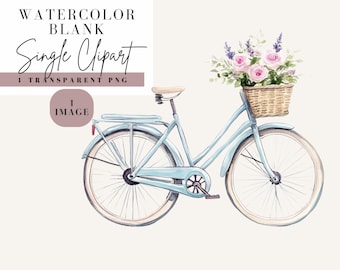 Watercolor Bicycle with Flowers Clipart PNG – Vintage Floral Bike, 300 DPI, Transparent Background