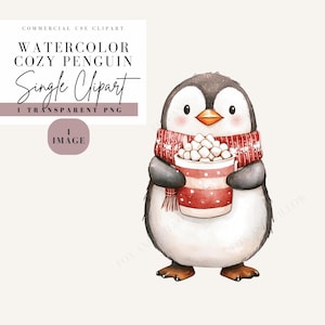 Gezellige pinguïn clipart, winter dierensjaal illustraties, feestelijk kerstontwerp, aquarel stijl, transparante achtergrond, commercieel gebruik, png