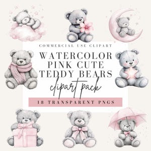 Rosa niedliche Teddybären Clipart, entzückende Bär Clip Art, weiche Plüschtier Bilder, Aquarell Stil, transparenten Hintergrund, kommerzielle Nutzung PNG