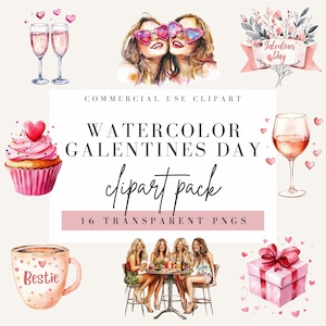 Galentines Day Clipart, Watercolor Style, Transparent Background, Commercial Use PNG, Friendship Clip Art, Friends Design, Valentines Image