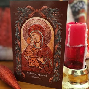 Biglietto di Natale religioso di lusso originale - Vergine Maria e Bambino