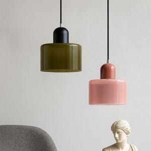 Long-Line Pendant Lamp/Bedroom Ceiling Light/Bedside Glass Luminaire/Indoor Hanging Chandelier/Color lampshade Lighting/Scandinavian Lamp