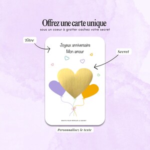 Carte à Gratter motif Ballons cœurs- à personnaliser - Annonce Spéciale, Gender Reveal, Déclaration d'Amour - Anniversaire, Fête