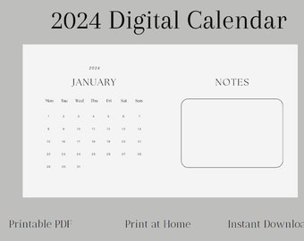 2024 Simple Calendar | Monthly Planner 2024 | Downloaded Calendar | Printable | Monday  Start | Instant Download PDF minimalistic simple