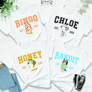 Personalized Blue Dog Characters Shirt, Custom Birthday Cartoon Shirt, Personalized Birthday Party Tee, Family Matching Bday Shirts