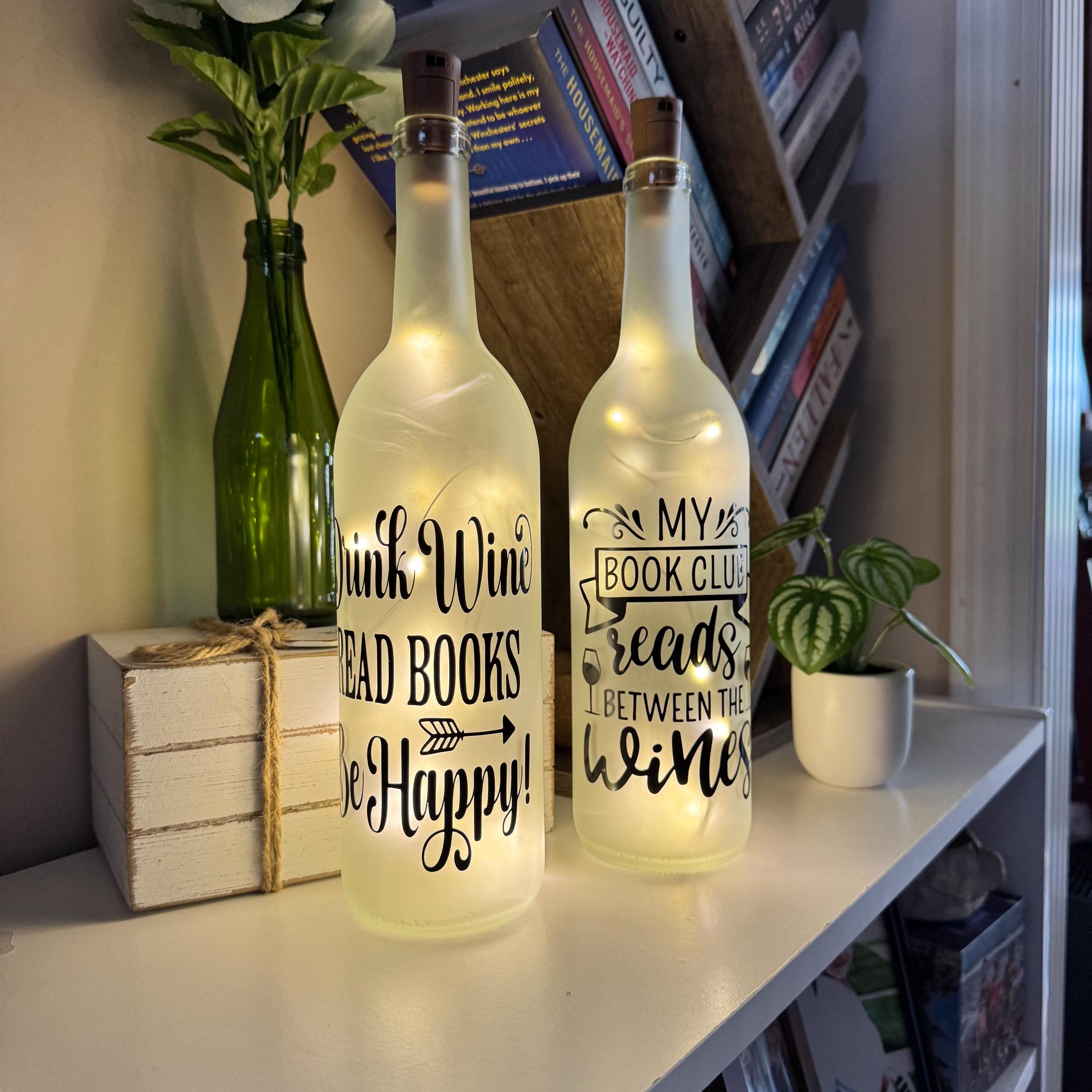Book and wine lover gift! wine bottle decor, decor, lighted wine bottle, wine bottle, wine, reading