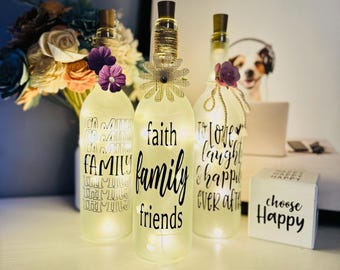 Lighted wine bottle, wine bottle decor, decor, lighted wine bottle, wine bottle, wine, decor, birthday, anniversary, Mother’s Day