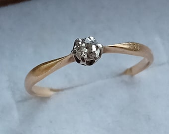 Belle bague solitaire vintage en or 14 carats avec diamant taille brillant