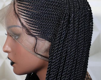 Peluca de encaje trenzada estilo cornrow de 30" con rizos.