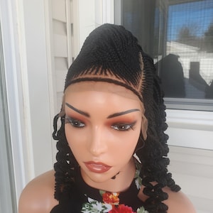 Lace front Braided Wigs for Women, Cornrow Braided Wigs with Curls, Braided Wig With Baby Hair, Black