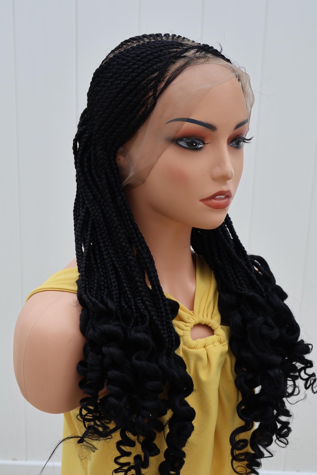 Curly End Cornrow Braids Protective Style 360 Lace Wig - Etsy