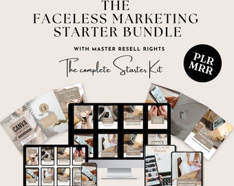 The Faceless Marketing Starter Bundle, Digital Marketing Kit, Faceless Marketing Kit, Master Resell Rights, PLR, MRR, Canva Tempates