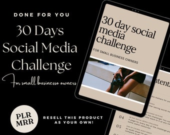 30Day Social Media Challenge for Small Businesses, Master Resell Rights, DoneForYou E-book, Canva templates, digital products, MRR & PLR.