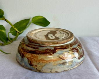 Handmade Mediterranean Large Bowls, Marbled Clay with Drippy Glaze, Perfect for Serving, Unique Gift