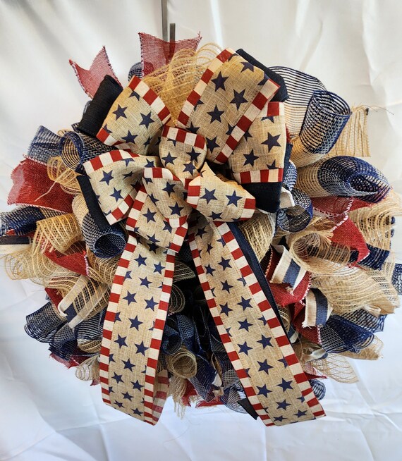 4th of July Circle Ribbon Wreath, indepence day, veterans day decor, wall decor, memorial day wreath, front door decor
