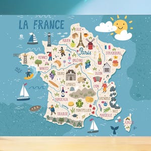 Map of France - Illustrated Kids Wall Art - Educational Travel Poster - Playroom Decor - Cute Map