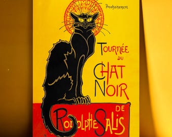 Le Chat Noir - Black Cat Vintage Art Deco Poster - Art Print 1896 by Steinlen - Cat Wall Art