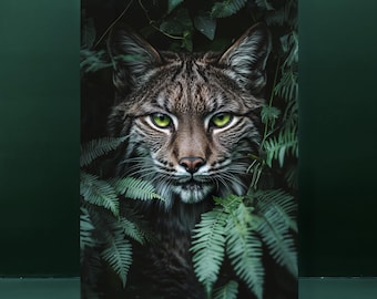 Lynx poster - Lynx in Leaves Print - Forest Animals Wall Art - Home Decor