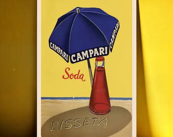 Campari Soda Disseta - Pôster Italiano Retrô - Impressão de Parede Vintage - Decoração de Bar - Pop Art Itália - Aperitivo Campari