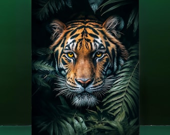 Tiger in Jungle Poster - Tiger in Leaves Print - Wall Art - Home Decor
