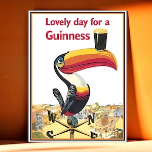 Poster "Lovely Day For A Guinness" - Stampa vintage di birra Guinness - Arte murale retrò da bar su tela o carta - Poster con tucano Guinness - Decorazione da pub