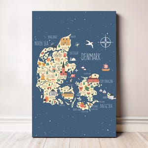 Map of Denmark - Illustrated Kids Wall Art - Educational Travel Poster - Playroom Decor - Cute Map