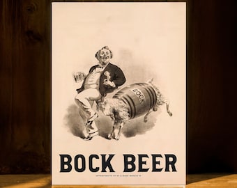 Póster vintage de cerveza Bock – Anuncio de cerveza alemana del siglo XIX – Impresión de Goat Bar – Arte mural para taberna – Decoración para pub