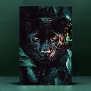 Black Panther Poster - Black Panther in Leaves Print - Jungle Animal Wall Art - Realistic Panther Art - Home Decor