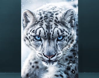 Snow Leopard Poster - Snow Leopard in Blizzard Print - Animal Wall Art - Wildlife Photography - Home Decor