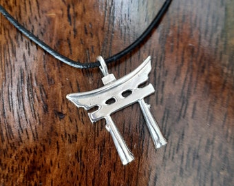 Sterling Silver Shimenawa Necklace With Shide Streamers on Leather