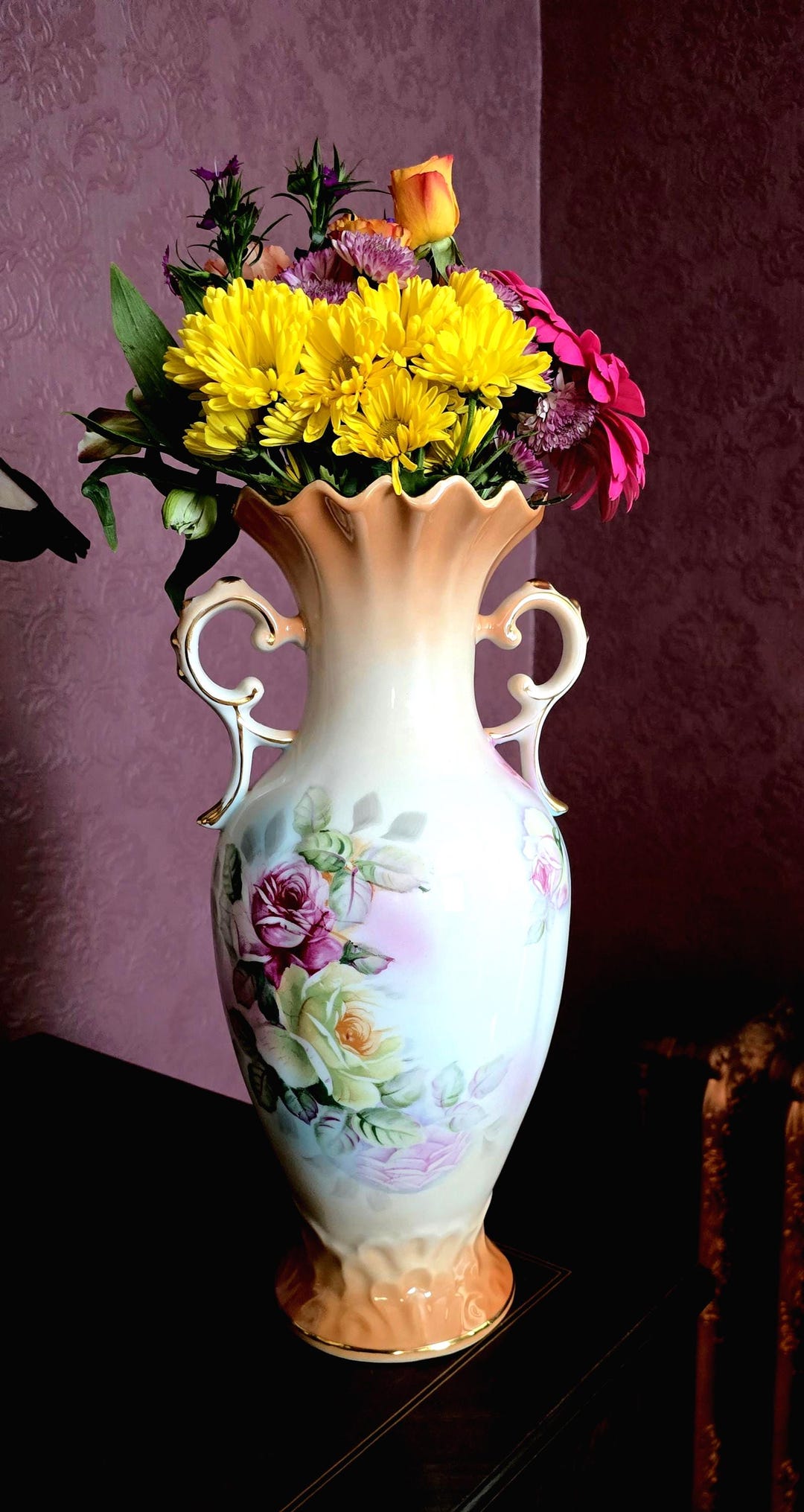 Vintage R.S. Prussia Replica Floral Mantel Vase With Handles - Etsy