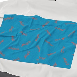 Velveteen Plush Blanket, Personalized Teal Coral Handwriting Throw, Custom Soft Cozy Bedding, Warm Fleece Sofa Blanket, Gift for Her Him,