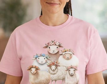 Floral Crown Sheep T-Shirt | Watercolor Farm Animal Graphic Tee