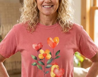 Watercolor Heart Flowers and Chick T-Shirt | Whimsical Floral Chicken Tee