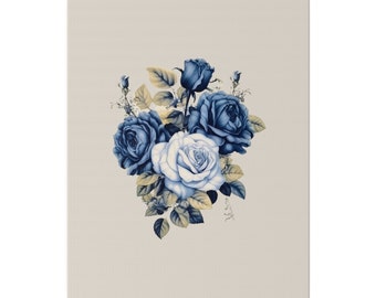 Delft Blue Flower Matte Canvas, Blue Flower Delft Design with different sizes, Stretched, 0.75&quot;, Home Decor