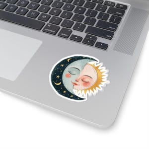 Moon and Sun Laptop Sticker, Relaxing Sticker, Decor for Water Bottles, Kiss-Cut Stickers for Tech, Celestial Sticker Decal, Space Theme
