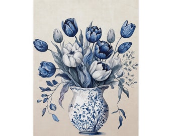 Home Decor, Matte Canvas, Stretched, 0.75&quot;, Delft Art Wall Hanging, Gift For Mom, Gift for Her, Canvas Art, Home Decor