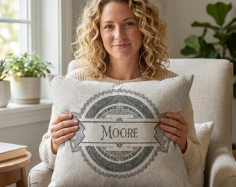 Vintage Monogram Crest Lumbar Pillow | Personalized Initials, Heritage Emblem