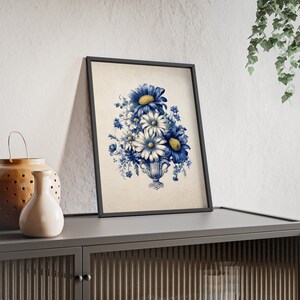 Pósteres de flores en un jarrón con marco de madera de 12 x 16 pulgadas, decoración del hogar, arte de Delft, regalo para mamá, regalo para ella, decoración para el hogar, arte para colgar en la pared enmarcado