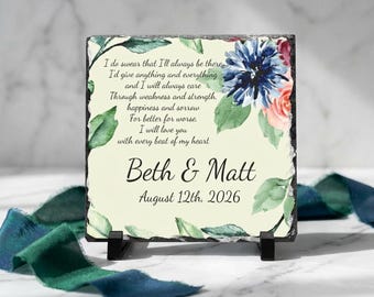 Floral Vow Poem Slate Desk Plaque | Personalized Wedding Keepsake, Wedding Gift, Personalized Gift