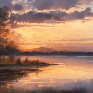 Sunset on the Lake digital watercolor print