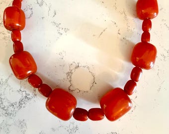 Rare Orange Red  Bakelite Beaded Necklace