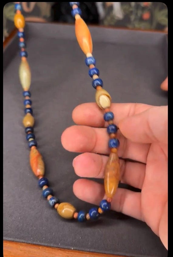 Antique Lapis Lazuli, Carnelian and Agate Necklac… - image 3