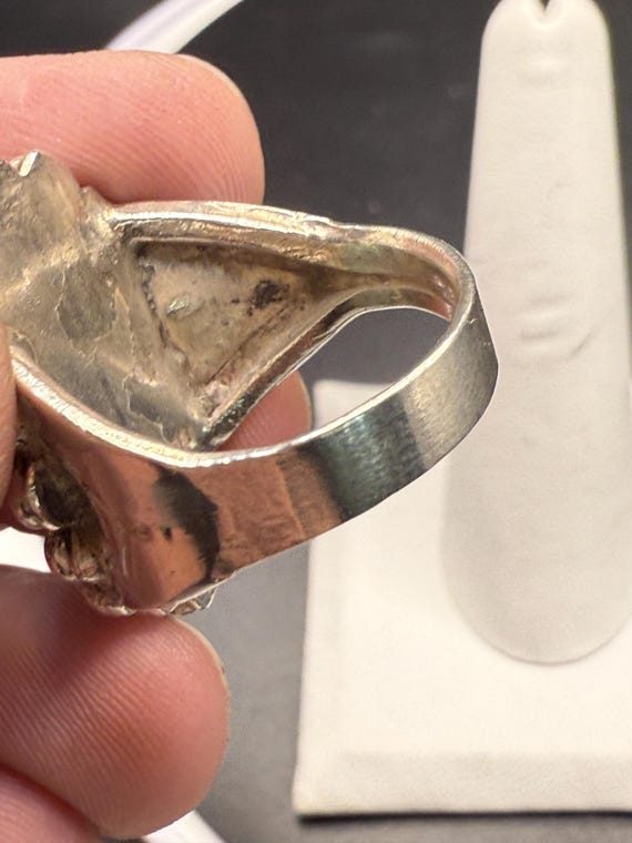 Sterling Silver Agate Statement Ring: Ornate Fili… - image 4