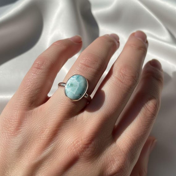 Larimar Sterling Silver Statement Ring Size 7 - image 1