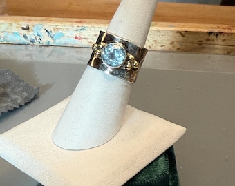 Sterling Silver and Gold Ring with Blue Topaz Mixed Metal Size 7