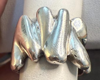 Brutalist Sterling Silver Size 7  Sculptural Ring, Artisan
