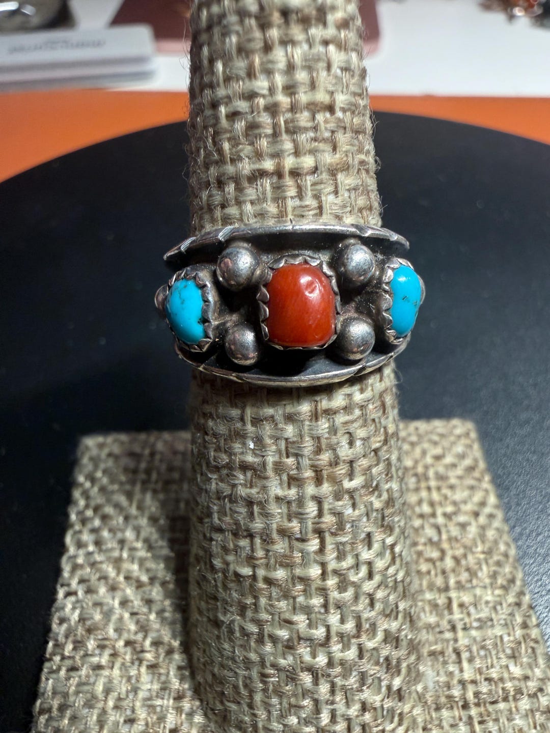 Vintage Navajo Sterling Silver Ring With Turquoise & Coral Size 6.2 - Etsy